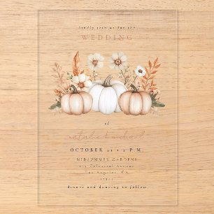Boho Pumpkin Fall in Love Wedding Acrylic Invitations