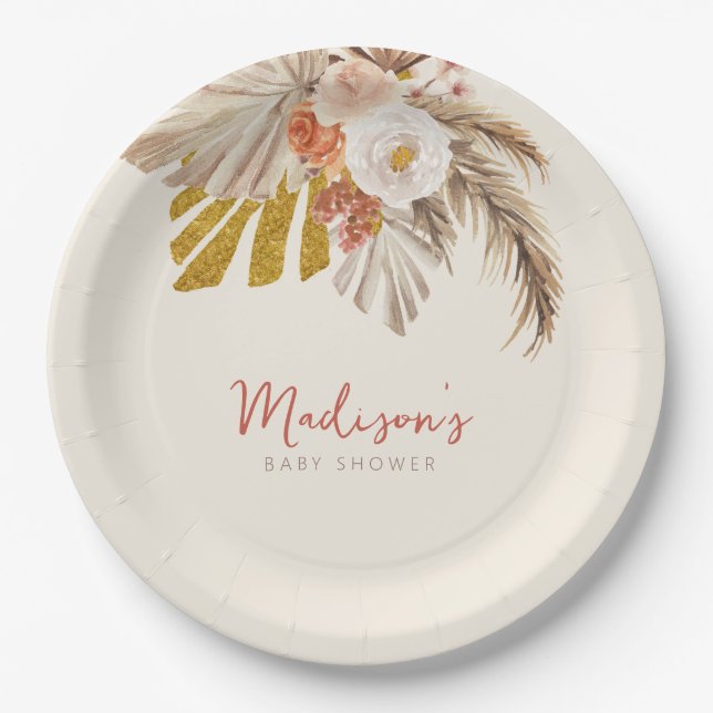 Boho Pumpkin Fall in Love with Baby Shower  Paper Plates (Front)
