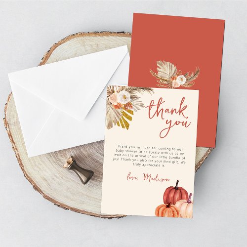 Boho Pumpkin Fall in Love with Baby Thank You Card