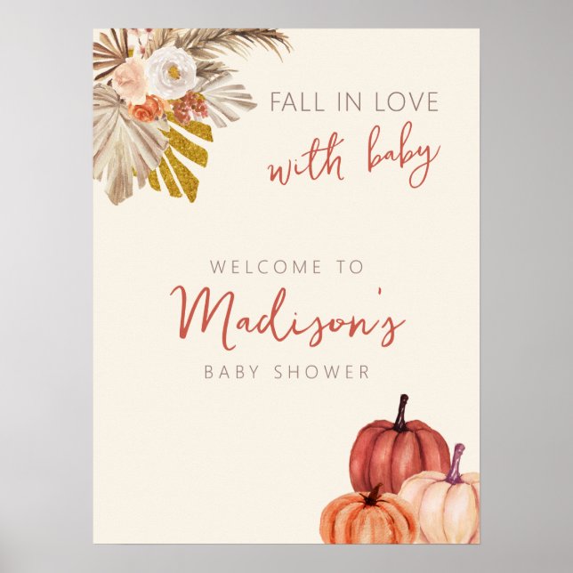 Boho Pumpkin Fall in Love with Baby Welcome Sign (Front)