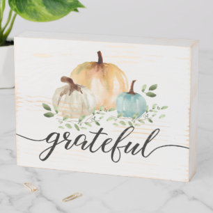 Boho Pumpkin Fall Watercolor Grateful thanksgiving Wooden Box Sign
