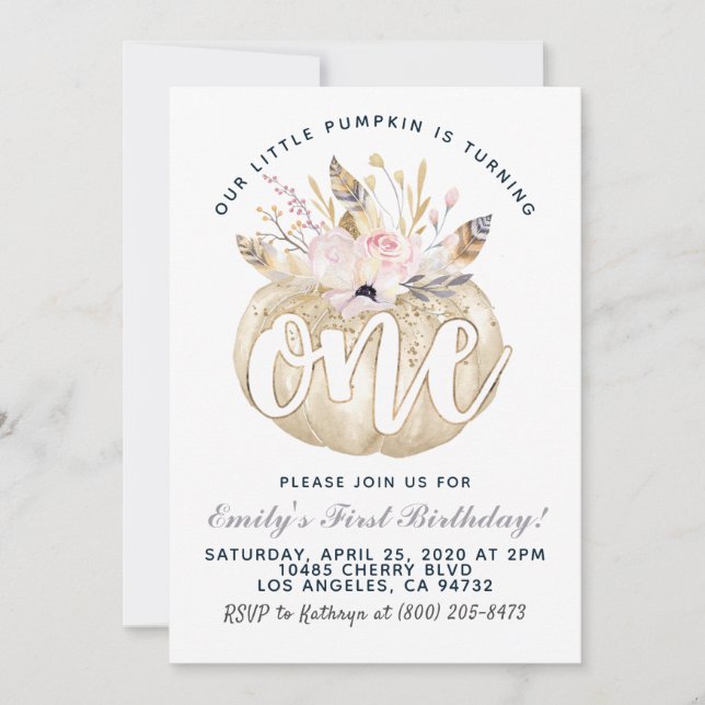 Boho Pumpkin First Birthday Invitation (Front)