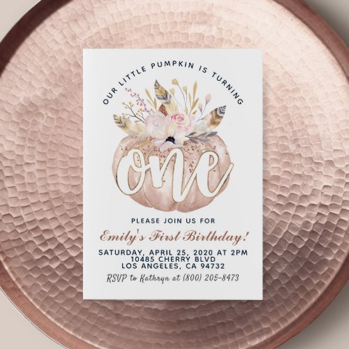 Boho Pumpkin First Birthday Invitation