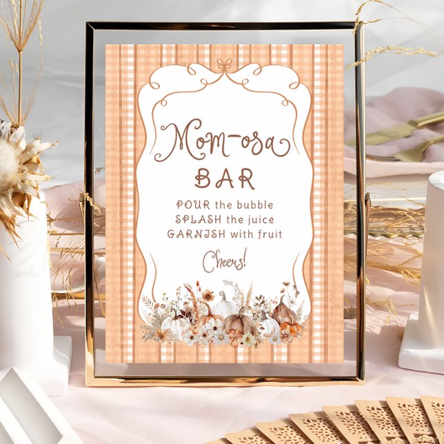 Boho Pumpkin Floral Baby Shower Mom-osa Bar Poster (Creator Uploaded)