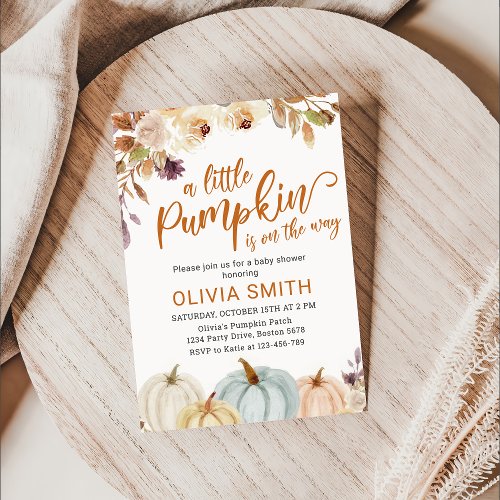 Boho Pumpkin Floral Fall Baby Shower Invitation 
