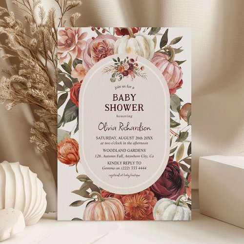 Boho Pumpkin Floral Fall Baby Shower Invitation