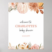 Boho Pumpkin Floral Fall Baby Shower Welcome Sign