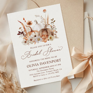 Boho Pumpkin Floral Rustic Fall Bridal Shower Invitation
