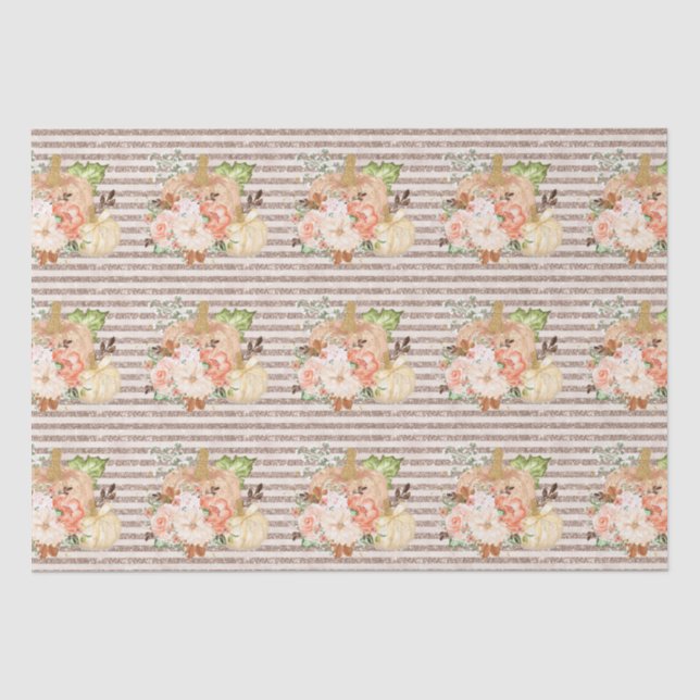Boho pumpkin flowers gold glitter lines autumn tissue paper (Front)