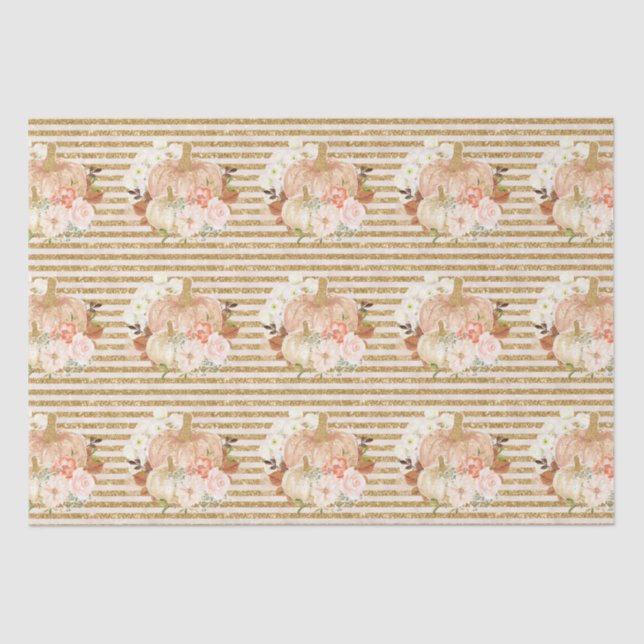 Boho pumpkin flowers gold glitter lines tissue paper (Front)