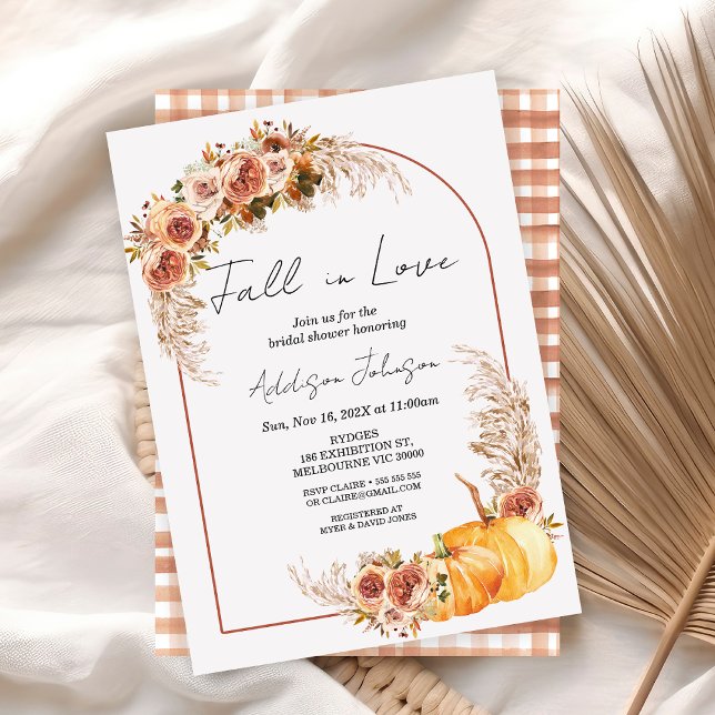 Boho Pumpkin Foliage Fall In Love Bridal Shower  Invitation (Boho Fall in Love Bridal Shower Invitation, Fall Bridal Shower Pumpkin Floral Autumn Bridal Shower)