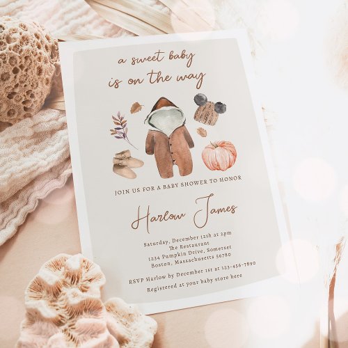 Boho Pumpkin Gender Neutral Autumn Baby Shower Invitation