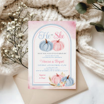 Boho Pumpkin Gender Reveal Pink & Blue Floral Invitation