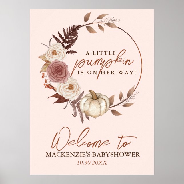 Boho Pumpkin Girl Fall Baby Shower Welcome Sign (Front)