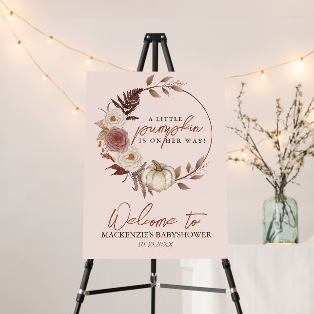 Boho Pumpkin Girl Fall Baby Shower Welcome Sign (In Situ (Stand))