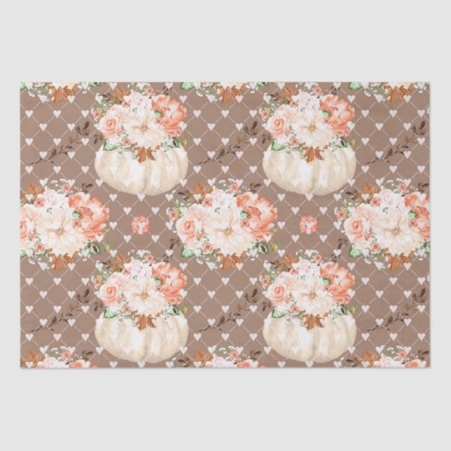 Boho pumpkin hearts flowers tissue paper (Front)