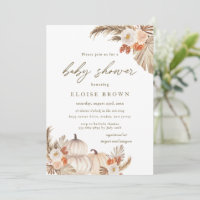 Boho Pumpkin Pampas Grass Autumn Baby Shower   Invitation