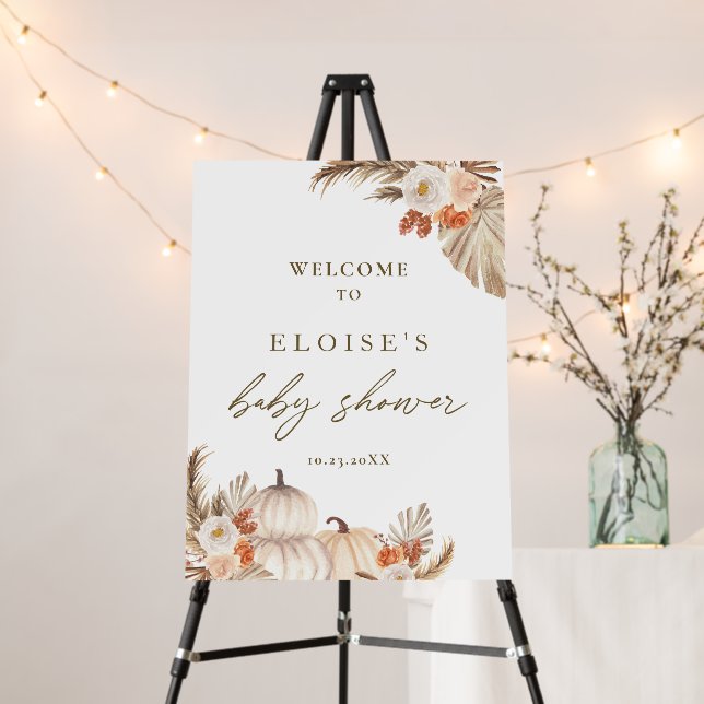 Boho Pumpkin Pampas Grass Baby Shower Welcome  Foam Board (In Situ (Stand))