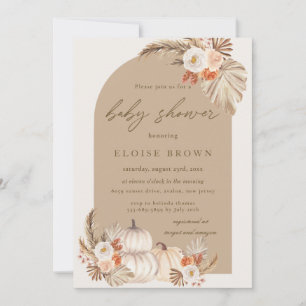 Boho Pumpkin Pampas Grass Floral Arch Baby Shower Invitation