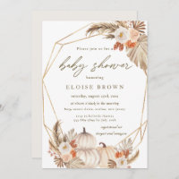 Boho Pumpkin Pampas Grass Floral Baby Shower  Invi Invitation