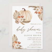 Boho Pumpkin Pampas Grass Floral Baby Shower  Invitation