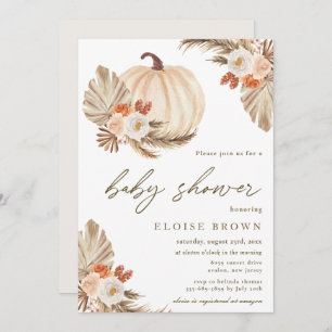 Boho Pumpkin Pampas Grass Floral Baby Shower Invitation