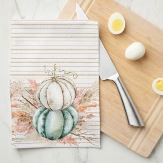 Boho Pumpkin Pampas Grass French Country Stripes 