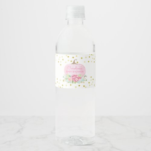 Boho Pumpkin Pink  Gold Baby Shower Water Bottle Label