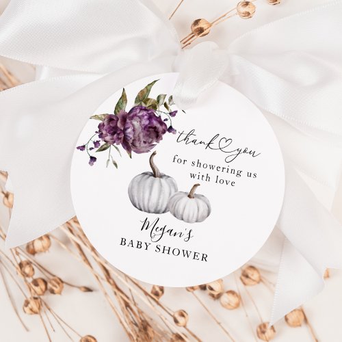 Boho Pumpkin Purple Floral Baby Shower Favor Tags