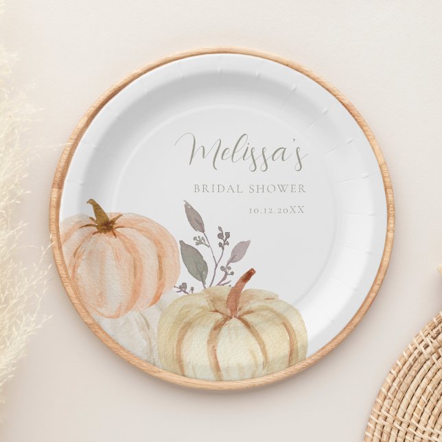 Boho Pumpkins Fall Foliage Bridal Shower  Paper Plates (Creator Uploaded)