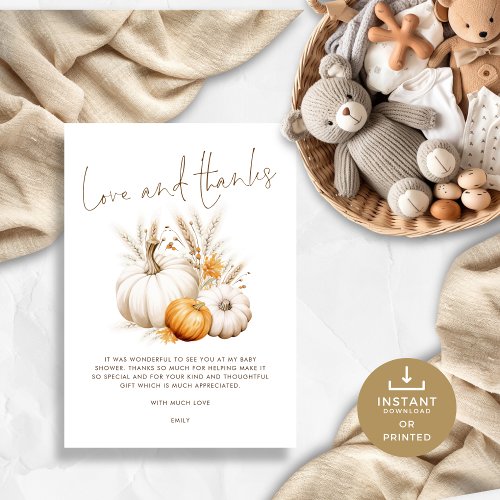 Boho Pumpkins Grasses Love and Thanks Baby Shower Card