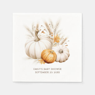 Boho Pumpkins Grasses Name Date Baby Shower Napkins