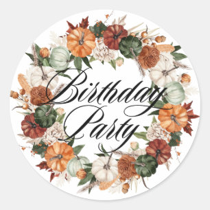 Boho Pumpkins Wreath Autumn Birthday Party Classic Round Sticker