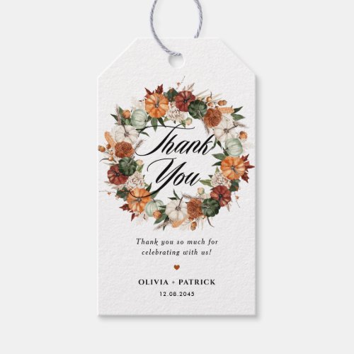 Boho Pumpkins Wreath Autumn Wedding Thank You Gift Tags