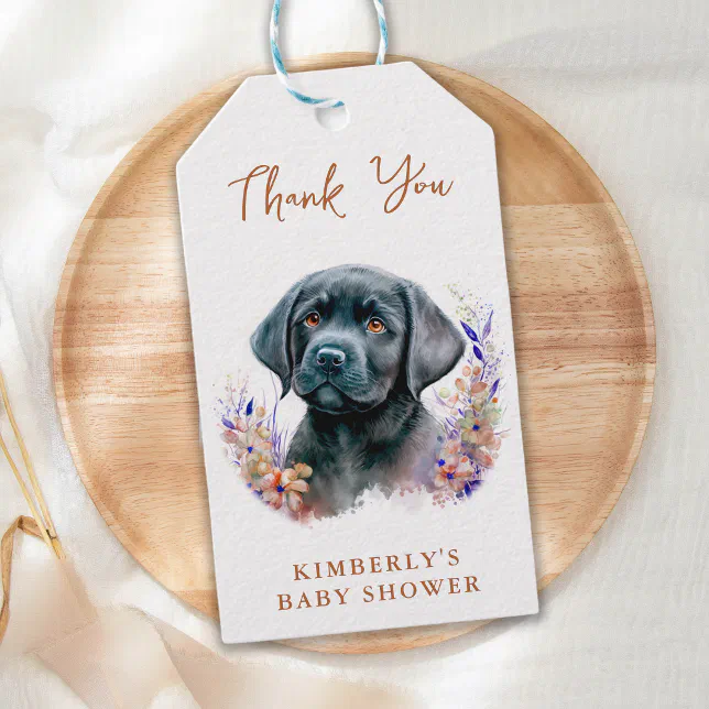 Boho Puppy Dog Terracotta Baby Shower Thank You Gift Tags | Zazzle