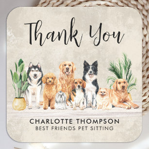 Boho Puppy Dogs Pet Sitter Dog Groomer Thank You Square Sticker