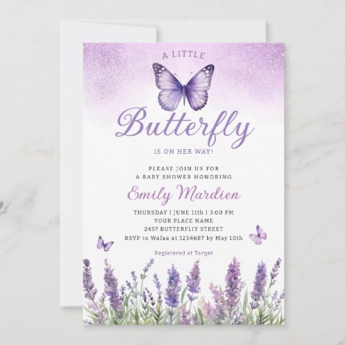 Boho Purple A Little Butterfly Girl Baby Shower  Invitation