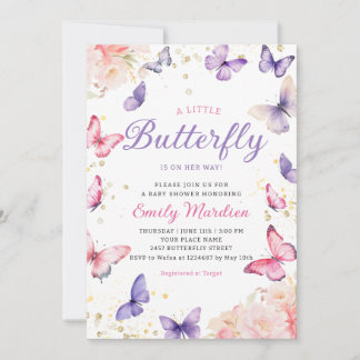 Boho Purple A Little Butterfly Girl Baby Shower Invitation
