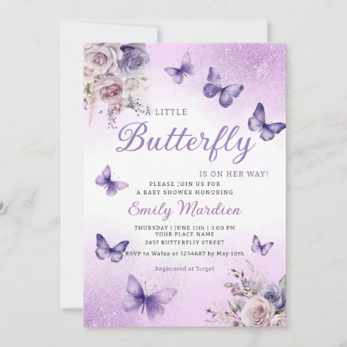 Boho Purple A Little Butterfly Girl Baby Shower  Invitation