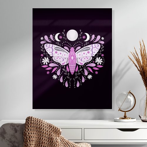 Boho Purple Abstract Moth Wall Art Acrylic Photo Tile