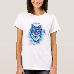 Boho Purple and BLue Watercolor Wolf Gift for her T-Shirt