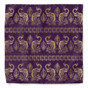 Boho Purple and Gold Peacock Bandana