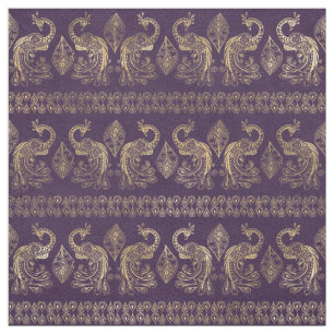 Boho Purple and Gold Peacock Fabric