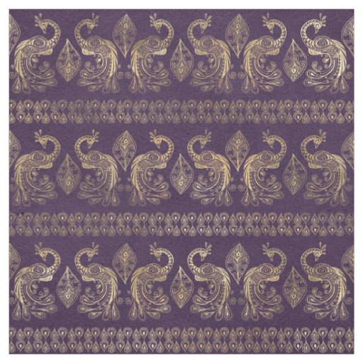 Boho Purple and Gold Peacock Fabric
