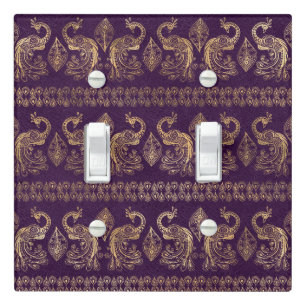 Boho Purple and Gold Peacock Light Switch Cover