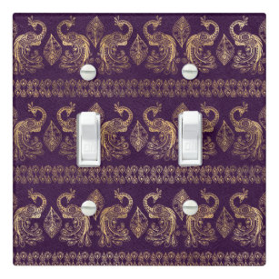 Vintage Floral Leaves Metal Light Switch Plate Cover Purple Green Boho Decor 