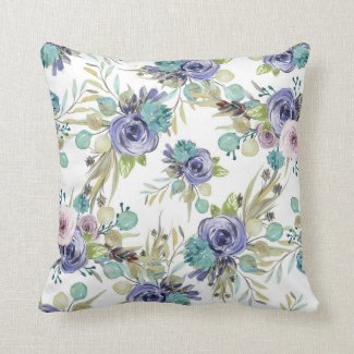 Boho Purple and Green Floral  Throw Pillow