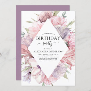 Boho Purple Any Age Birthday Floral Invitation