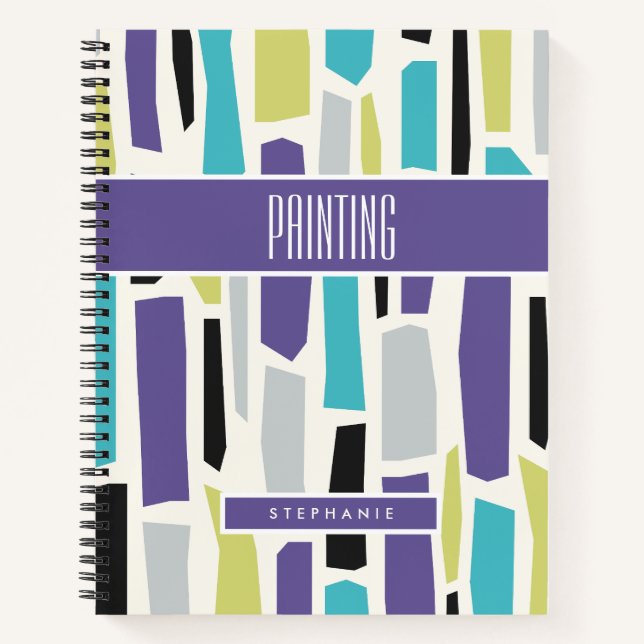 BOHO Purple Aqua Gray and Black Subject Notebook (Front)