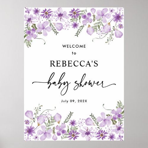 Boho Purple Baby Shower Welcome Sign Poster
